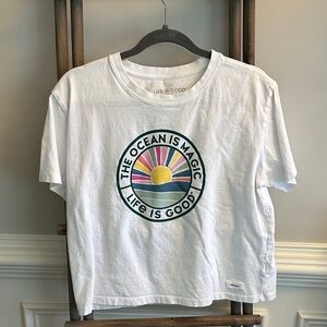 Life Is Good White Tee with Ocean Graphic